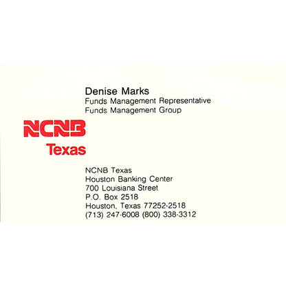 Denise Marks NCNB Texas Houston Vintage Business Card SD9-B7