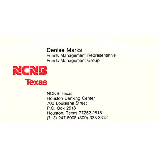 Denise Marks NCNB Texas Houston Vintage Business Card SD9-B7