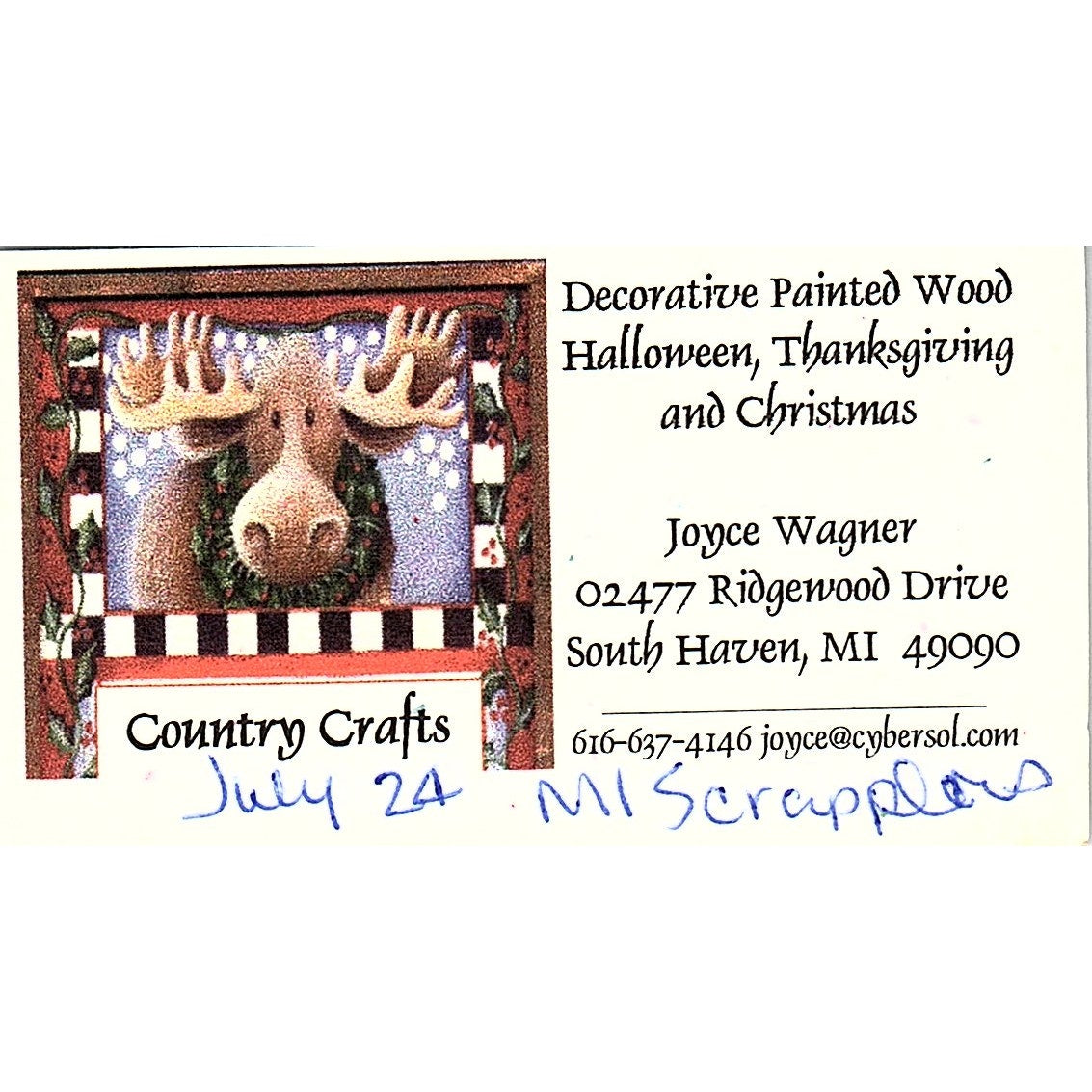 Country Crafts Joyce Wagner South Haven MI Vintage Business Card TH2-B1