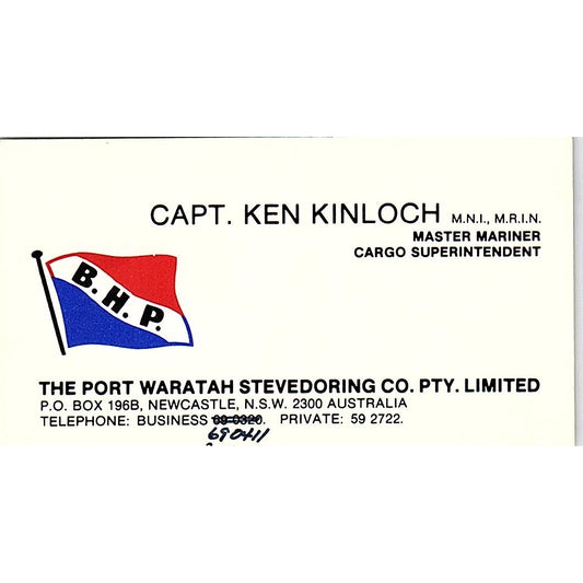 The Port Waratah Stevedoring Co. Capt. Ken Kinloch Newcastle Card NSW SSB4-B13