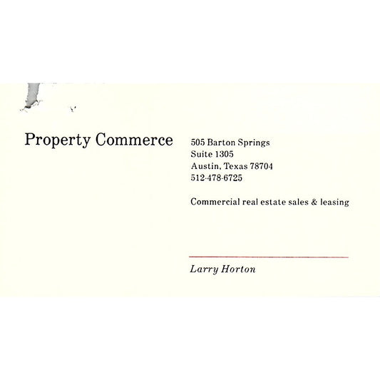 Larry Horton Property Commerce Austin TX Vintage Business Card SE3-B14