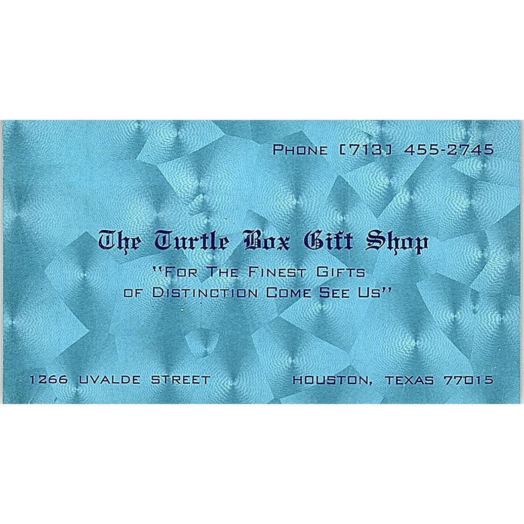 The turtle Box Gift Shop Uvalde Street Houston TX Vintage Business Card SF3-B3