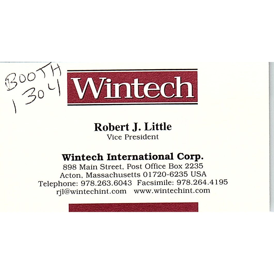 Robert J Little Wintech International Acton MA Vintage Business Card SC9-B11