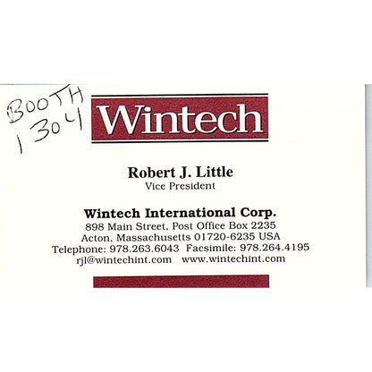 Robert J Little Wintech International Acton MA Vintage Business Card SC9-B11