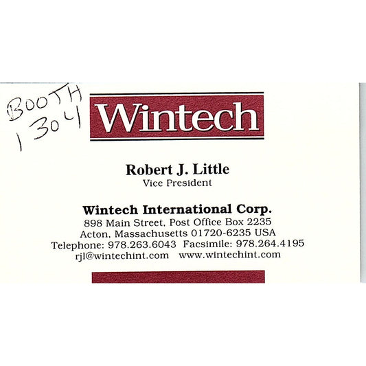 Robert J Little Wintech International Acton MA Vintage Business Card SC9-B11