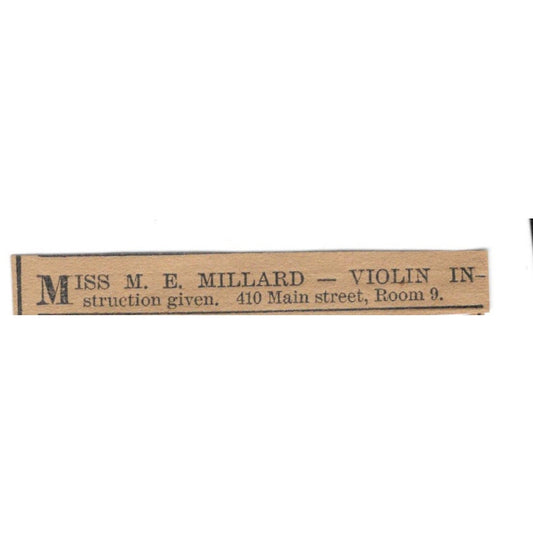 Miss M.E. Millard Violin Instruction Main St Hartford 1886 Newspaper Ad AF7-SS6