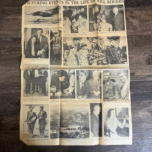 Picturing Events in the Life of Will Rogers Vintage Newspaper Spread V1-9