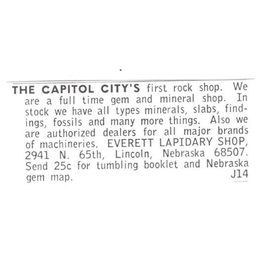 Everett Lapidary Shop Lincoln Nebraska 1972 Ad AF8-S21