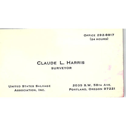 United States Salvage Association, Inc. Claude L. Harris Portland Card SSB4-B13