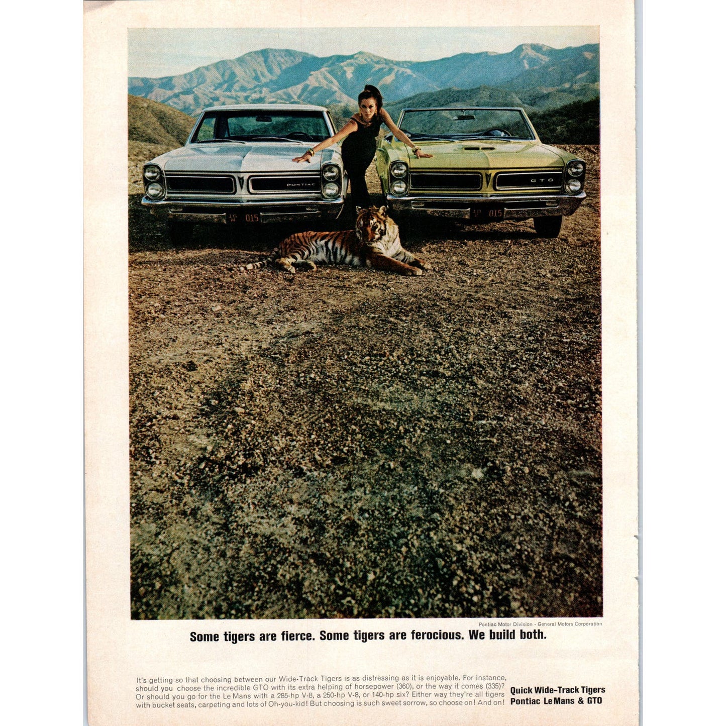 Pontiac LeMans & GTO Wide Track Tigers 8x11 Vintage Magazine Advertisement D9
