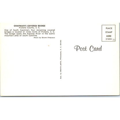 Pickens SC Keowee River Chapman's Covered Bridge Postcard PB10