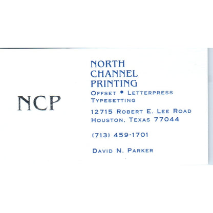North Channel Printing David N. Parker Houston TX Vintage Business Card SD4-B3
