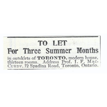Toronto Summer Homes J.F. MacCurdy Ontario Canada 1903 Magazine Ad AF7-SS3