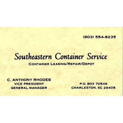 C Anthony Rhodes Southeastern Container Service Charleston Business Card SC9-B3