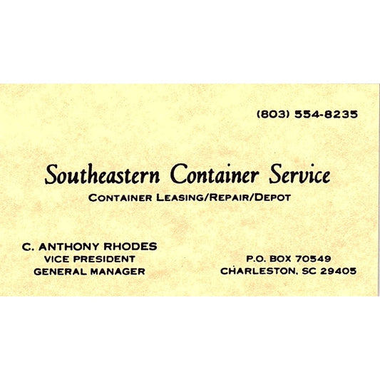 C Anthony Rhodes Southeastern Container Service Charleston Business Card SC9-B3