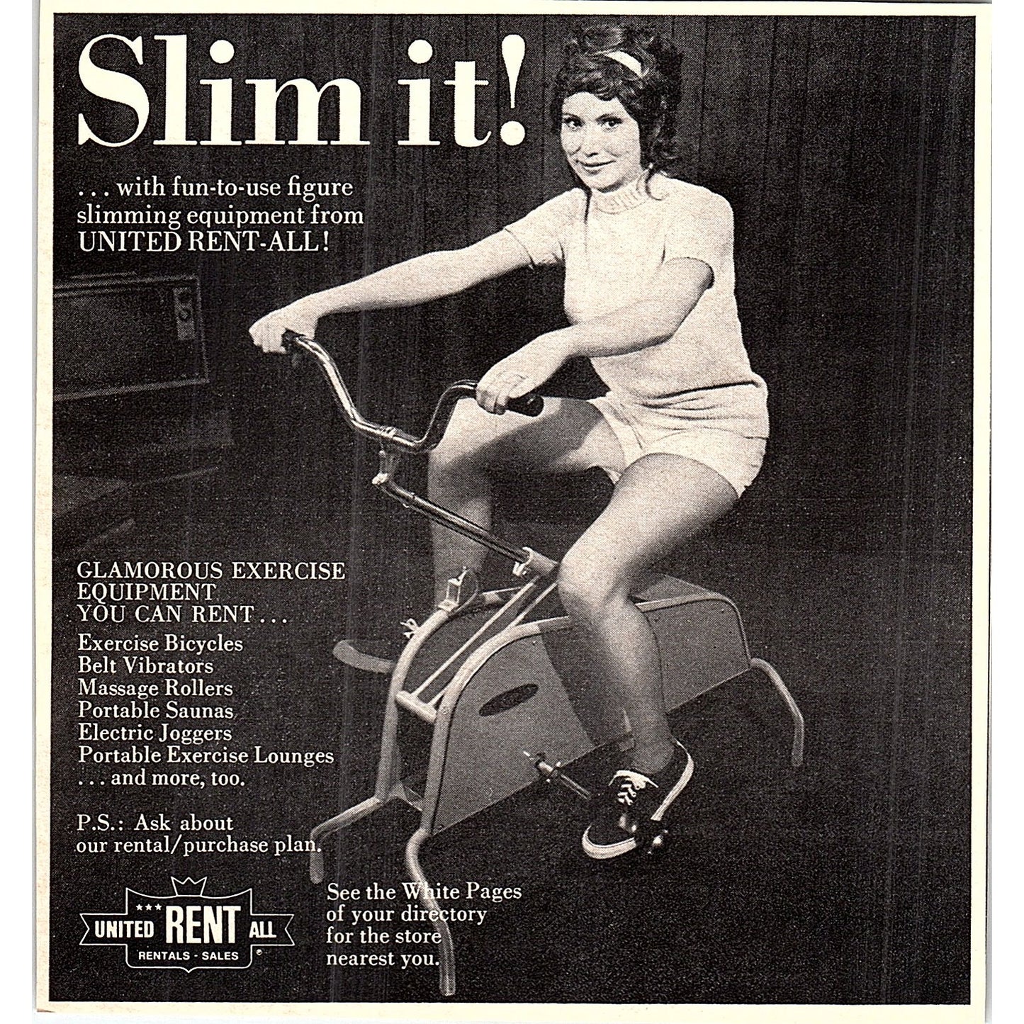 Slim It! United Rent-All Glamorous Exercise Equipment 1972 Ad AF3-16
