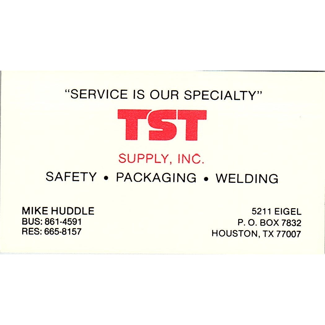 TST Supply Inc. Mike Huddle Houston Texas Vintage Business Card SB4-B11