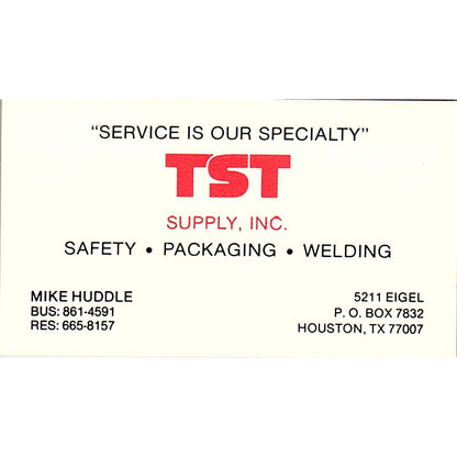 TST Supply Inc. Mike Huddle Houston Texas Vintage Business Card SB4-B11