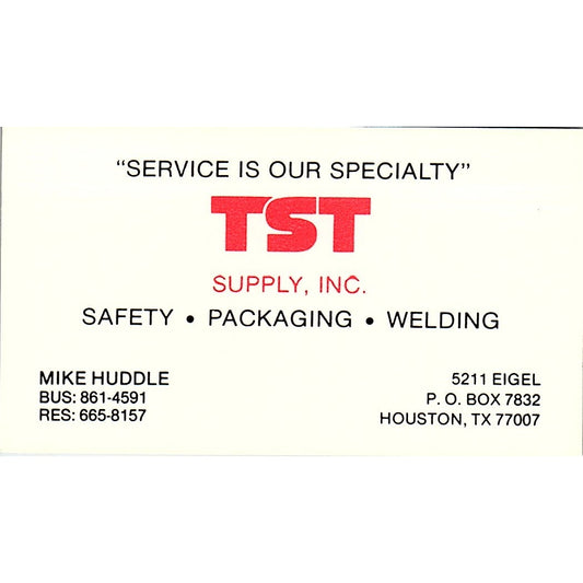 TST Supply Inc. Mike Huddle Houston Texas Vintage Business Card SB4-B11