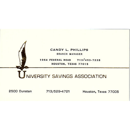 University Savings Association Candy L Philips Houston TX Business Card SB4-B10