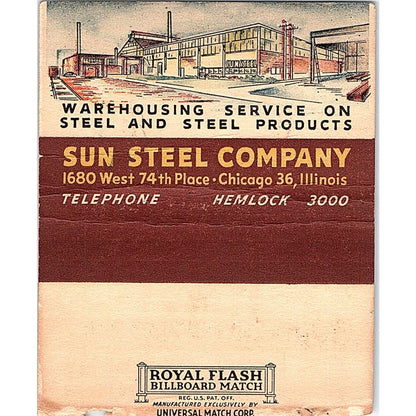Sun Steel Co Chicago IL Vintage Large Matchbook Cover TH2-Y2
