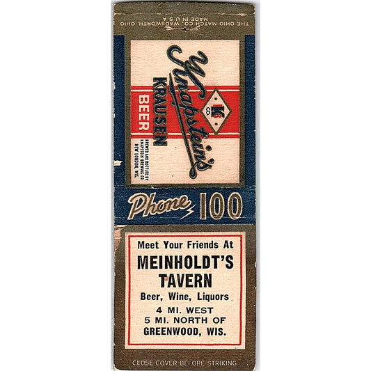Meinholdt's Tavern Greenwood WI Vintage Matchbook Cover SF3-Y2