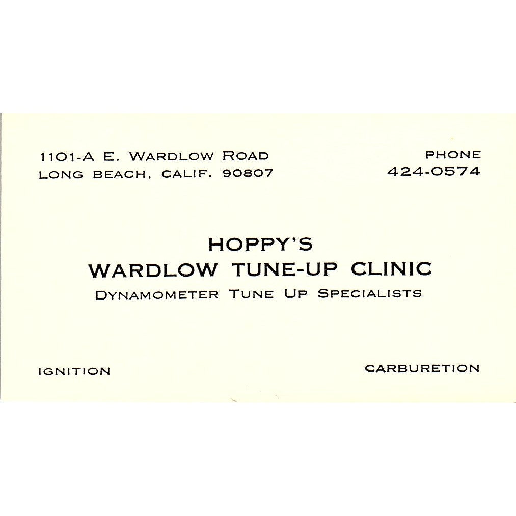 Hoppy's Wardlow Tune-Up Clinic Long Beach CA Vintage Business Card SE3-B13