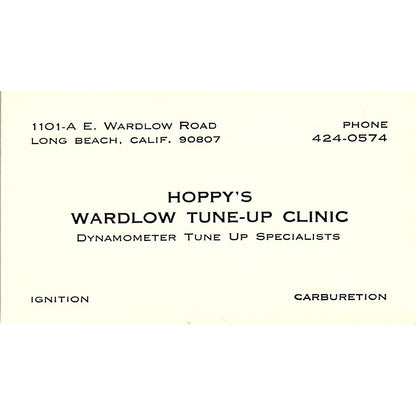 Hoppy's Wardlow Tune-Up Clinic Long Beach CA Vintage Business Card SE3-B13
