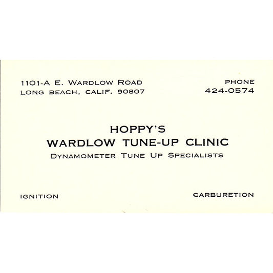 Hoppy's Wardlow Tune-Up Clinic Long Beach CA Vintage Business Card SE3-B13