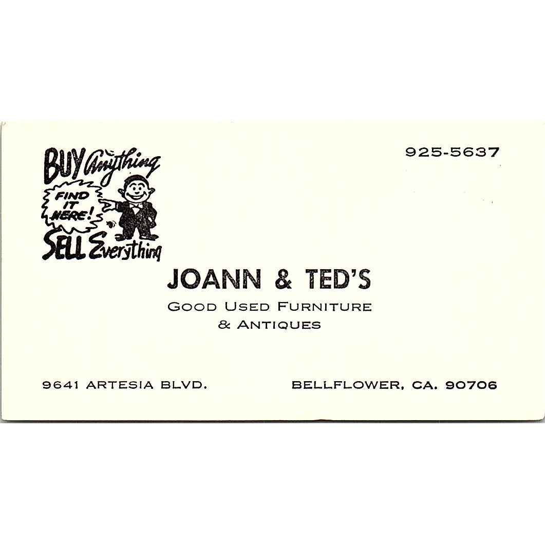 Joann & Ted Harris Bellflower CA Vintage Business Card SF3-B6