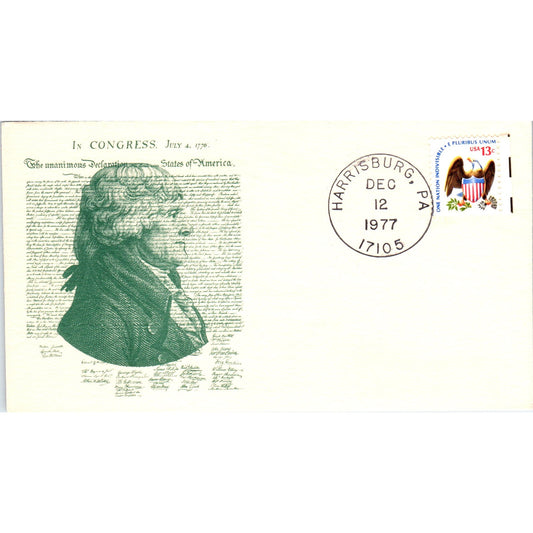 1977 Declaration of Independence Jefferson Harrisburg PA Postal Cover TI5-PC1