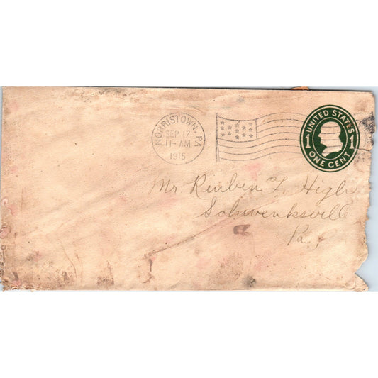 1915 Norristown PA to Reuben F. High Schwenksville Postal Cover Envelope TG7-PC2
