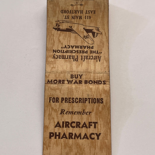 Aircraft Pharmacy 411 Main St East Hartford CT Vintage Matchbook Cover TB8-MB-15