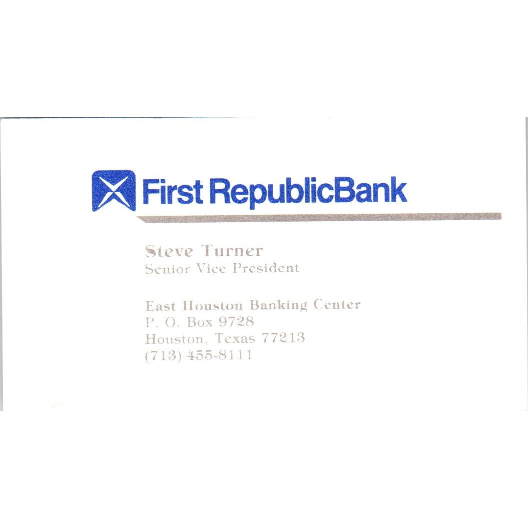 Steve Turner First Republic Bank Houston TX Vintage Business Card SE3-B8