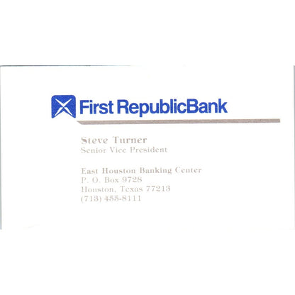 Steve Turner First Republic Bank Houston TX Vintage Business Card SE3-B8