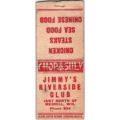 Jimmy's Riverside Club Merrill WI Vintage Matchbook Cover SF3-Y5