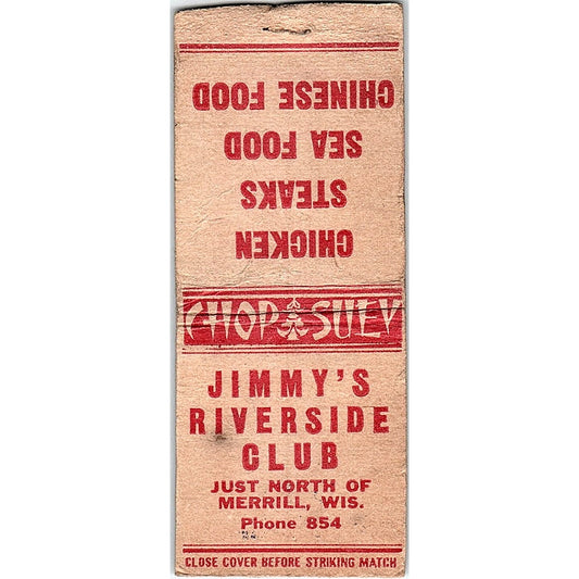 Jimmy's Riverside Club Merrill WI Vintage Matchbook Cover SF3-Y5