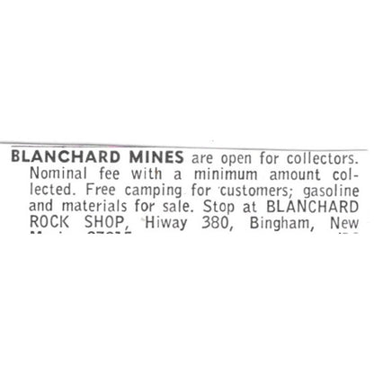 Blanchard Rock Shop Mines Bingham New York 1972 Ad AF8-S14