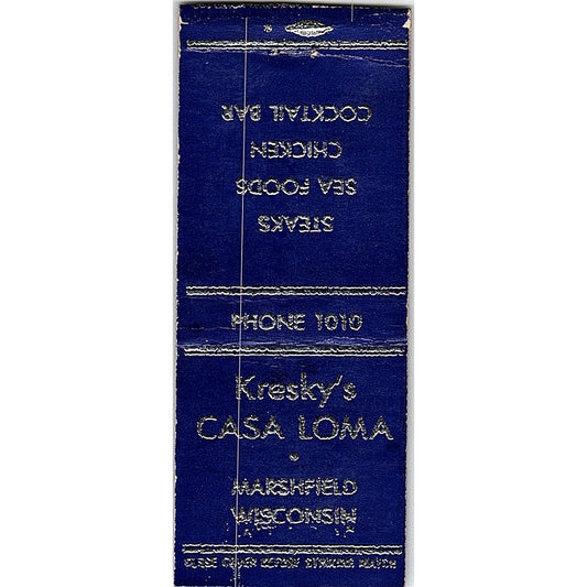 Kresky's Casa Loma Marshfield WI Vintage Matchbook Cover SE5-Y2