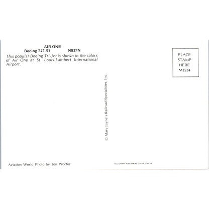 Air One Boeing 727-51 N837N Vintage Postcard PC3