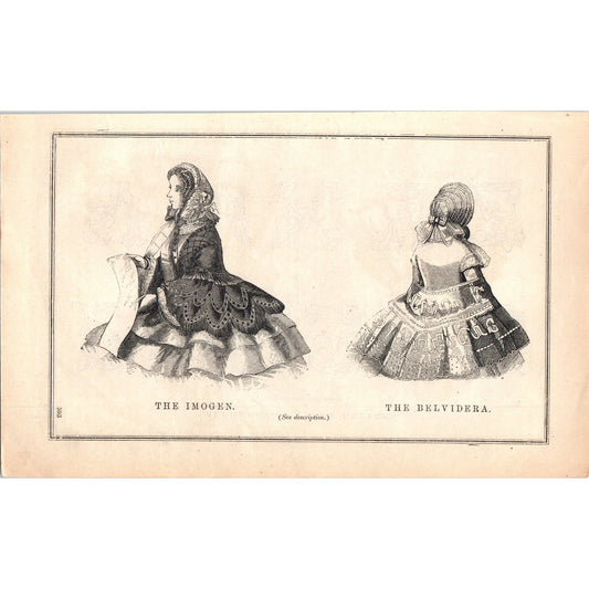 The Imogen & Belvidera Lady's Fashion Plate 1857 Original Engraving D19-1