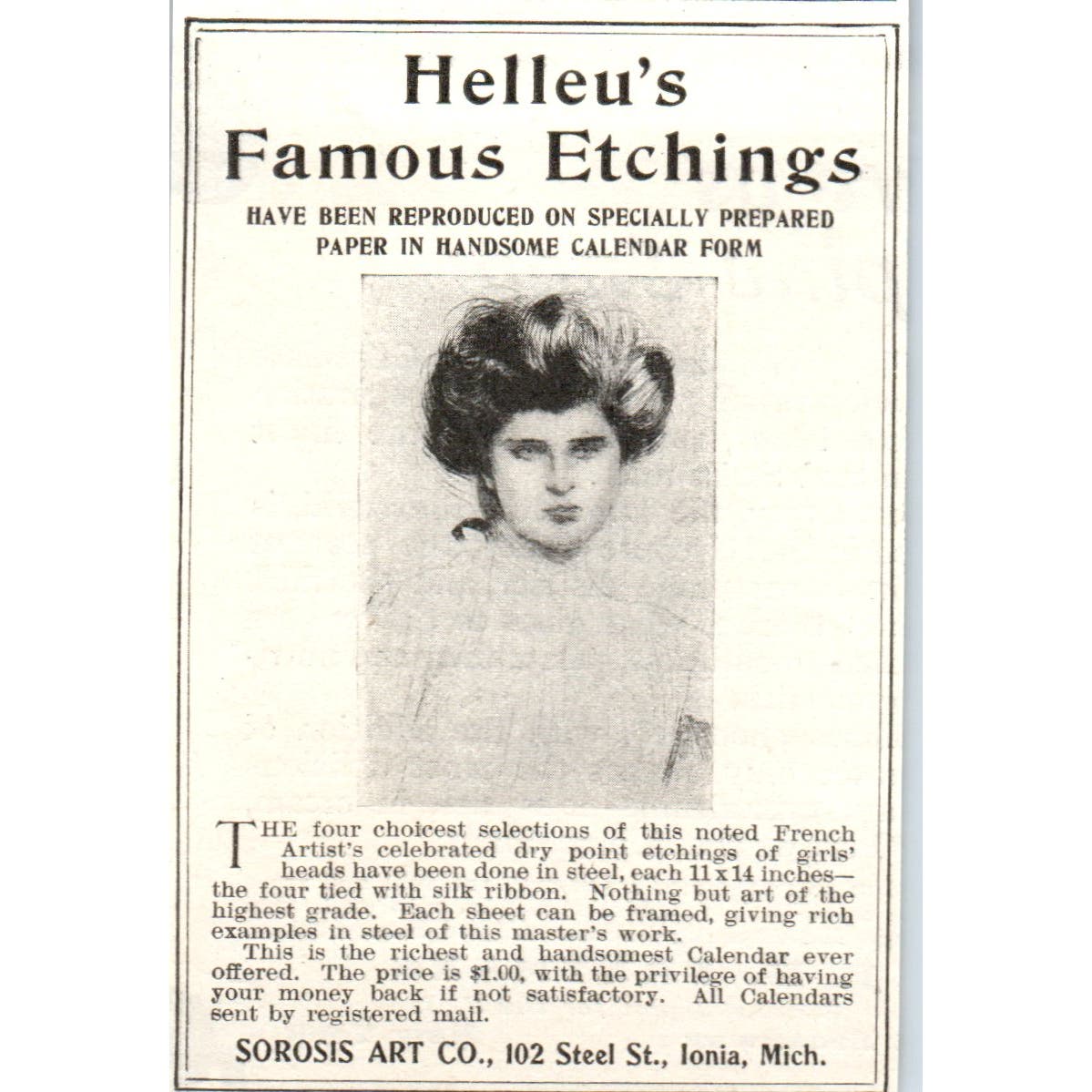 Helleu's Famous Etchings Sorosis Art Co Ionia MI c1905 Advertisement AE7-A1