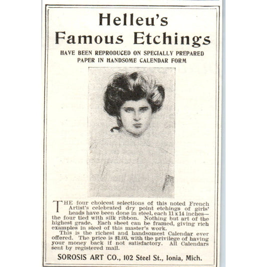 Helleu's Famous Etchings Sorosis Art Co Ionia MI c1905 Advertisement AE7-A1
