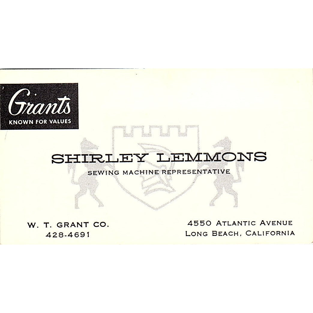 W.T Grant Co Shirley Lemmons Long Beach CA Vintage Business Card SB4-B8