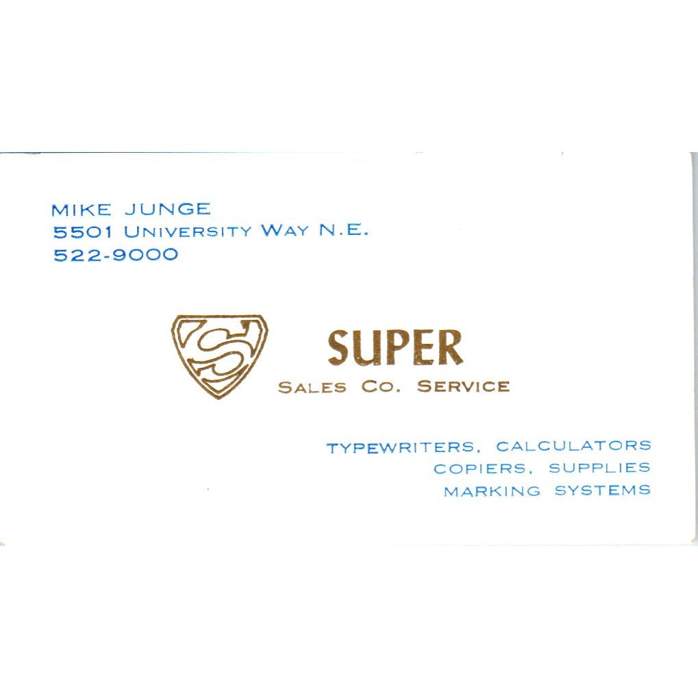 Mike Junge Super Sales Co Service Seattle WA Vintage Business Card SE3-B3