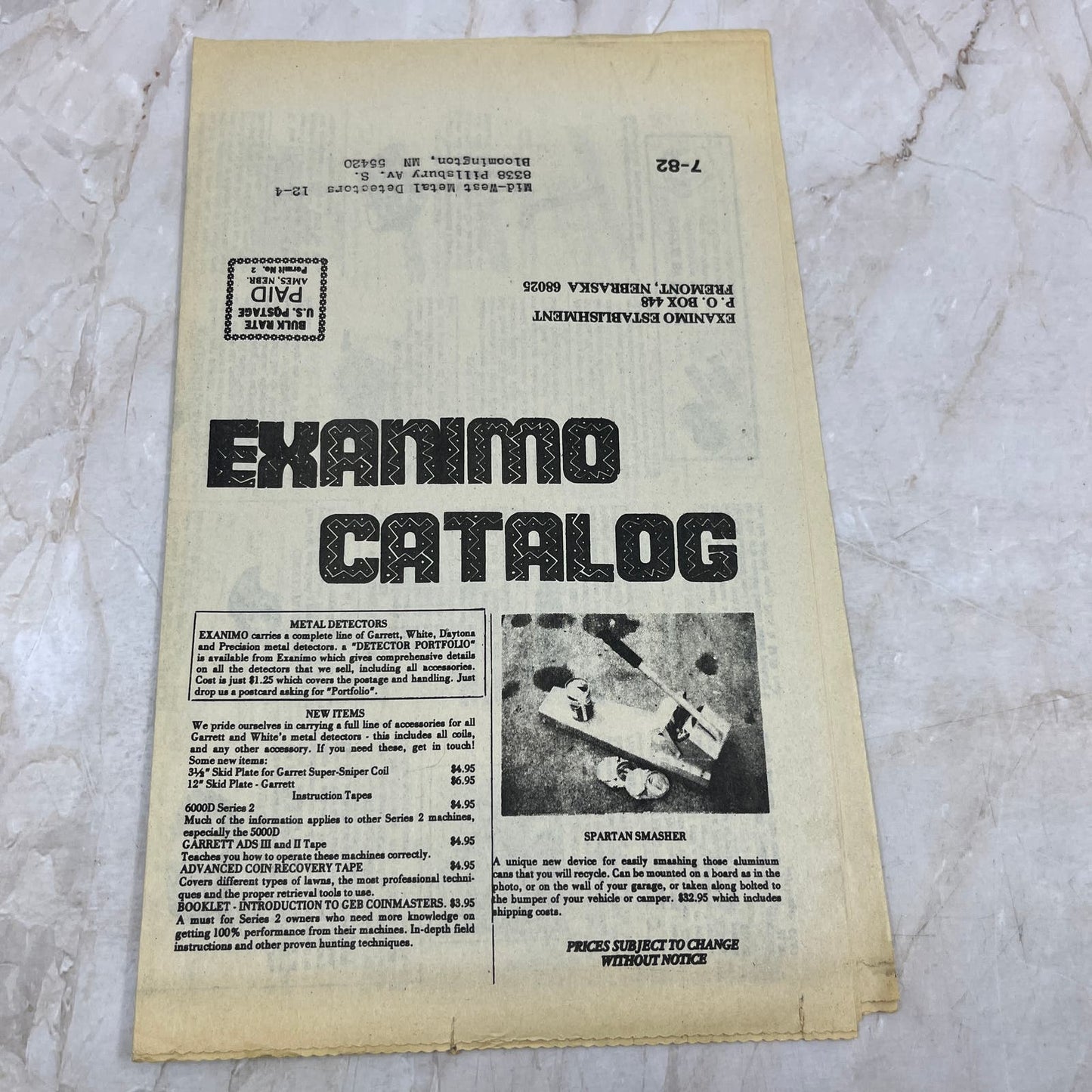 1982 - Exanimo Treasure Hunting Catalog Fremont Nebraska M11