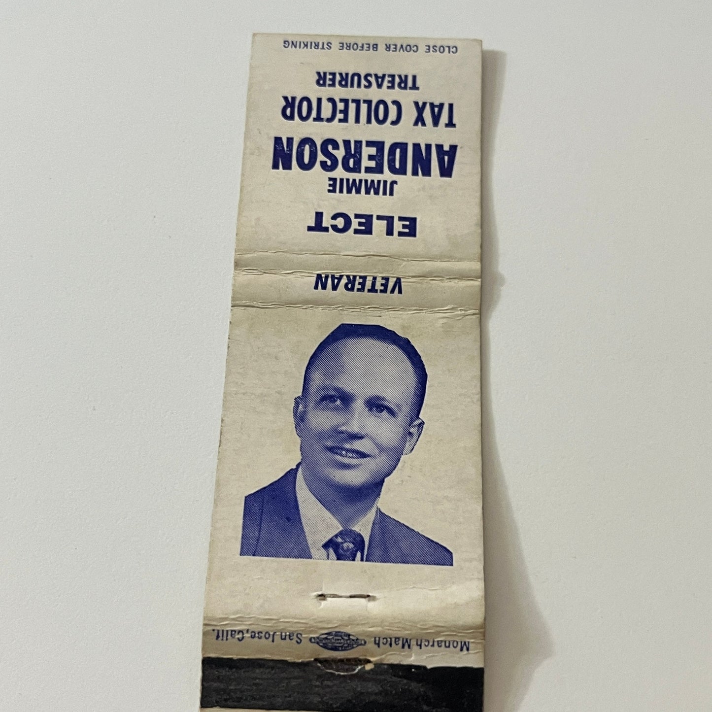 Elect Jimmie Anderson Tax Collector Treasurer Vintage Matchbook Cover TB6-MB2-5