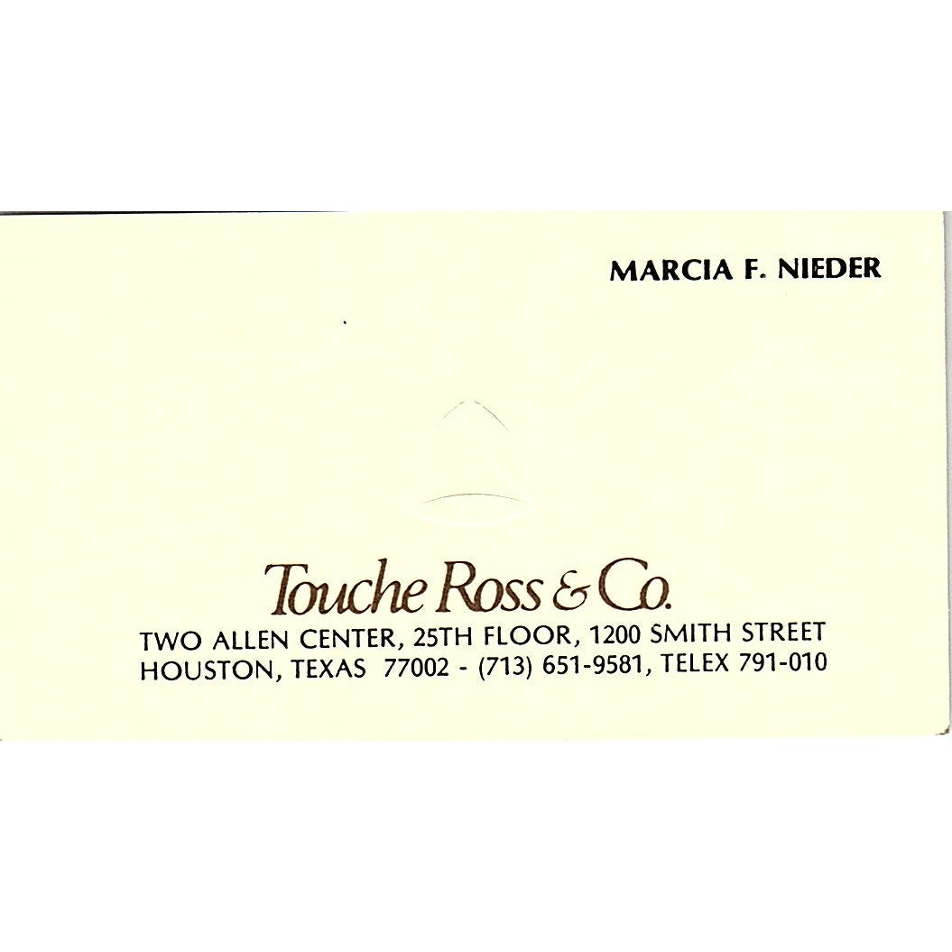 Marcia F Nieder Touche Ross & Co Houston TX Vintage Business Card SD9-B1