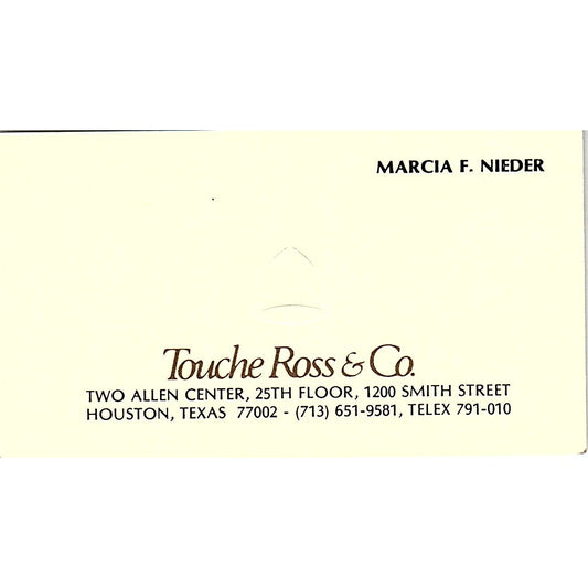 Marcia F Nieder Touche Ross & Co Houston TX Vintage Business Card SD9-B1