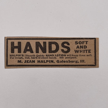 M. Jean Halpin Hand Lotion Galesburg Illinois 1926 Ad AG3-S1